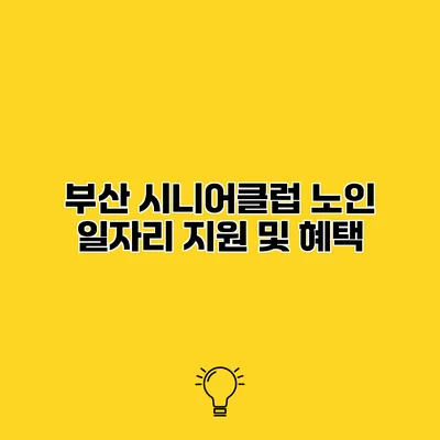 부산 시니어클럽 노인 일자리 지원 및 혜택