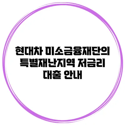 현대차 미소금융재단의 특별재난지역 저금리 대출 안내